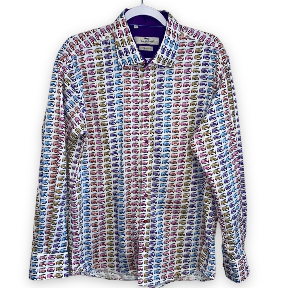 Claudio Lugli Italy - Cotton VW Van Print Dress Shirt - Size XL